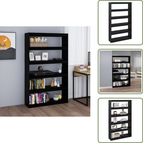 The Living Store Libreria/Divisorio Nero 100x30x167,5 cm in Legno di Pino - Scaffale autoportante
