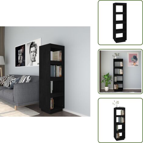 The Living Store Libreria/Divisorio Nero 40x35x135 cm in Legno Massello di Pino - Scaffale per libri