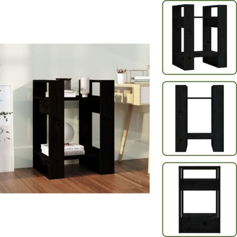 The Living Store Libreria/Divisorio Nero 41x35x57 cm in Legno Massello di Pino - Scaffale per libri