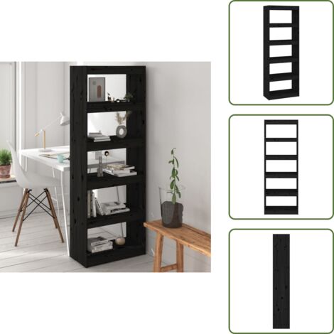 The Living Store Libreria/Divisorio Nero 60x30x167,5 cm in Massello di Pino - Scaffale per libri