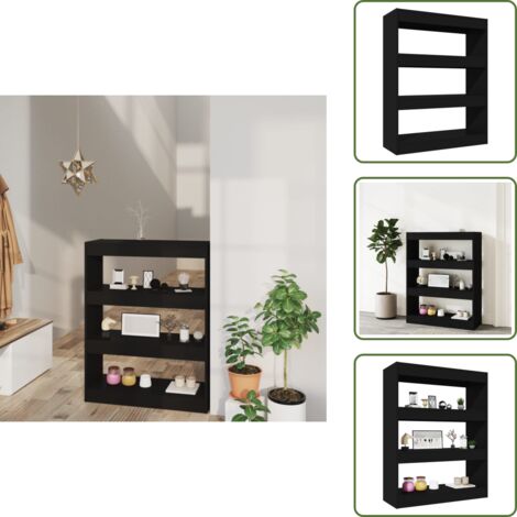 The Living Store Libreria/Divisorio Nero 80x30x103 cm in Legno Multistrato - Scaffale per libri