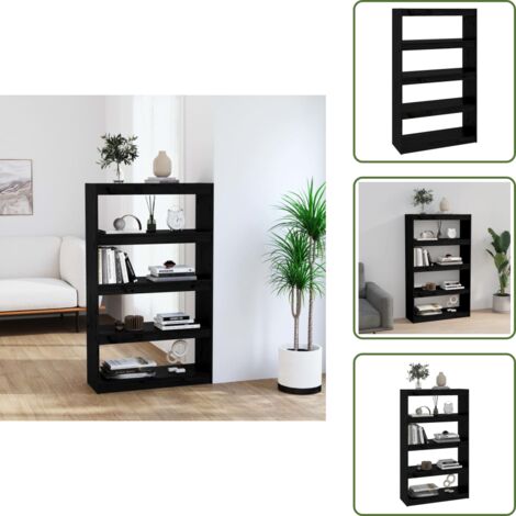 The Living Store Libreria/Divisorio Nero 80x30x135,5cm in Legno Massello di Pino - Libreria nero
