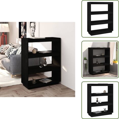The Living Store Libreria/Divisorio Nero 80x35x103 cm in Legno Massello di Pino - Scaffale per libri