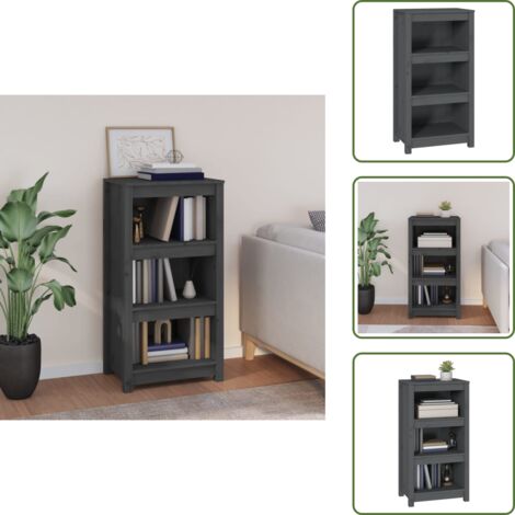 The Living Store Libreria Grigia 50x35x97 cm in Legno Massello di Pino - Libreria grigia