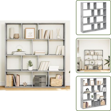 The Living Store Libreria Grigio Cemento 132x29x141,5 cm in Legno Multistrato - Libreria grigio cemento