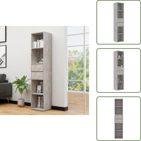 The Living Store Libreria Grigio Cemento 36x30x171 cm in Legno Multistrato - Libreria grigio cemento