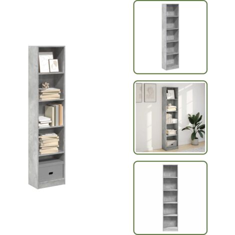 The Living Store Libreria Grigio Cemento 40x24x176 cm in Legno Multistrato - Libreria grigio cemento
