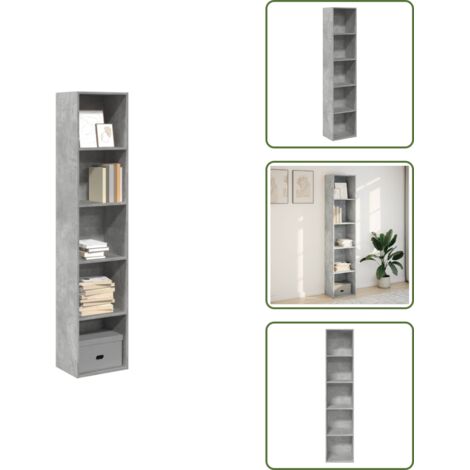 The Living Store Libreria Grigio Cemento 40x30x189 cm in Legno Multistrato - Libreria grigio cemento
