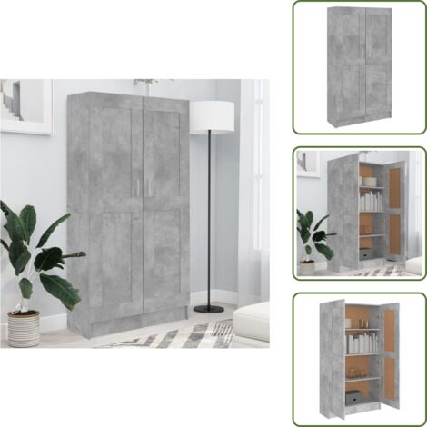 The Living Store Libreria Grigio Cemento 82,5x30,5x150 cm in Legno Multistrato - Scaffale per libri