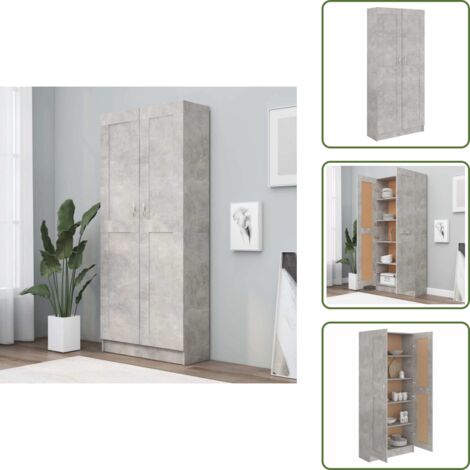 The Living Store Libreria Grigio Cemento 82,5x30,5x185,5 cm in Legno Multistrato - Scaffale per libri
