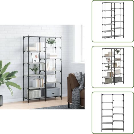 The Living Store Libreria Grigio Sonoma 100x32x170 cm Legno Multistrato e Ferro - Libreria in metallo