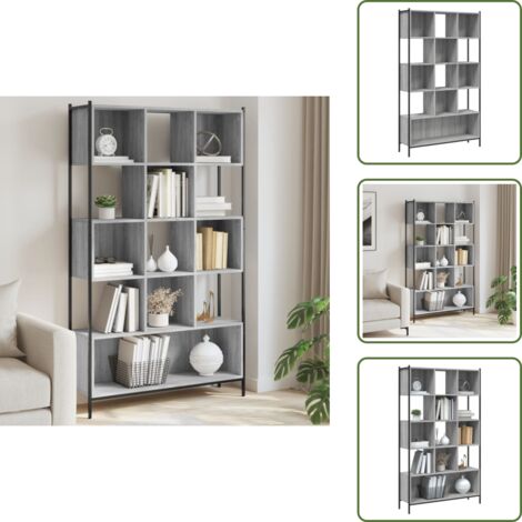 The Living Store Libreria Grigio Sonoma 102x28x172 cm in Legno Multistrato - Scaffale
