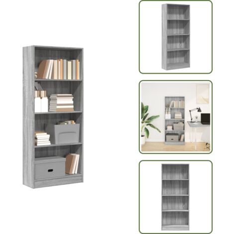 The Living Store Libreria Grigio Sonoma 60x24x143 cm in Legno Multistrato - Libreria grigio sonoma