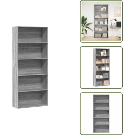 The Living Store Libreria Grigio Sonoma 80x30x189 cm in Legno Multistrato - Libreria grigio sonoma