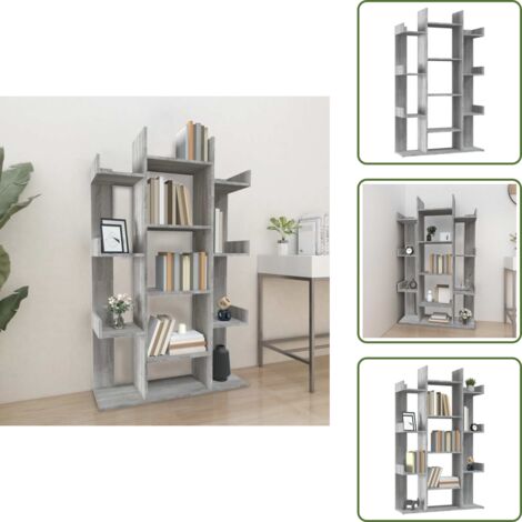 The Living Store Libreria Grigio Sonoma 86x25,5x140 cm in Legno Multistrato - Libreria grigio sonoma