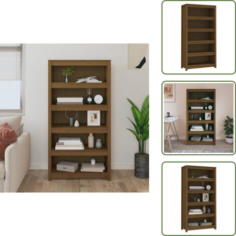 The Living Store Libreria Marrone ambra 80x35x154 cm in Legno Massello di Pino - Libreria marrone ambra