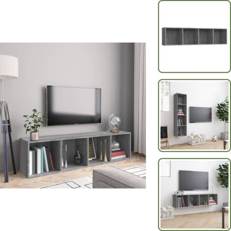 The Living Store Libreria/Mobile TV Grigio Sonoma 143x30x36 cm Legno Multistrato - Mobile da parete
