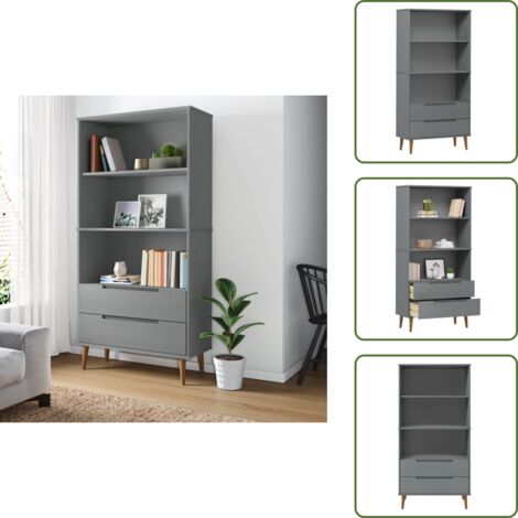 The Living Store Libreria MOLDE Grigia 85x35x170,5 cm in Legno Massello di Pino - Libreria scandinava