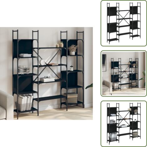 The Living Store Libreria Nera 155,5x24x166,5 cm in Legno Multistrato - Scaffale per libri