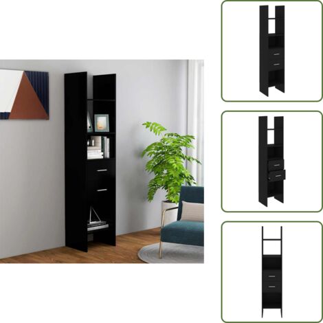 The Living Store Libreria Nera 40x35x180 cm in Legno Multistrato - Libreria moderna
