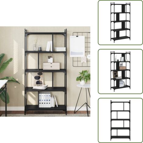 The Living Store Libreria Nera 5 Ripiani 76x32x158 cm Legno Multistrato - Libreria nera
