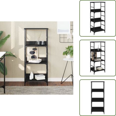 The Living Store Libreria Nera 50x33x117,5 cm in Legno Multistrato - Scaffale per libri