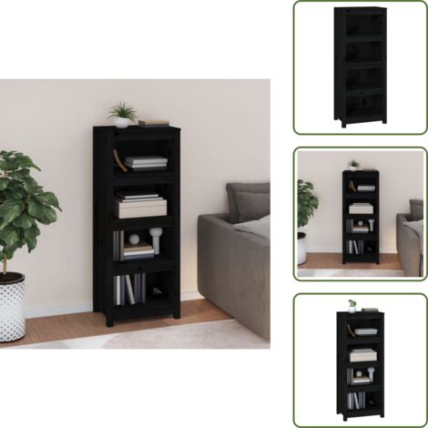 The Living Store Libreria Nera 50x35x125,5 cm in Legno Massello di Pino - Libreria nera