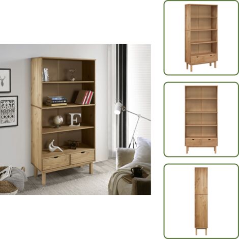 The Living Store Libreria OTTA con 2 Cassetti Marrone in Legno Massello di Pino - Libreria scandinava