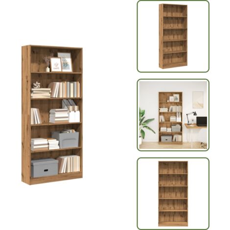 The Living Store Libreria Rovere Artigianale 80x24x176 cm in Legno Multistrato - Libreria artigianale