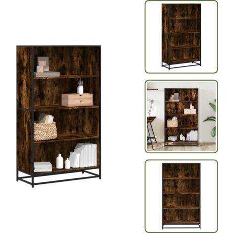 The Living Store Libreria Rovere Fumo 80,5x35x139 cm in Truciolato - Scaffale in metallo