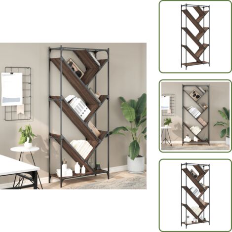 The Living Store Libreria Rovere Marrone 79x30x180cm Legno Multistrato e Metallo - Libreria marrone