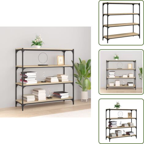 The Living Store Libreria Rovere Sonoma 100x33x100cm Legno Multistrato e Acciaio - Scaffale in acciaio