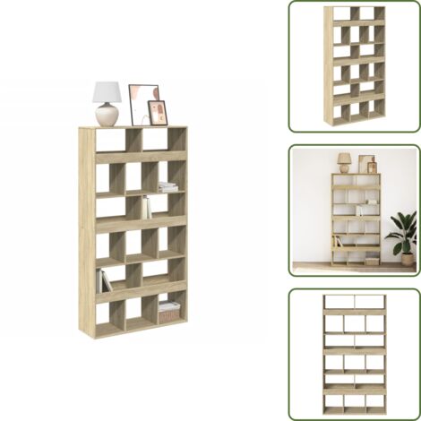 The Living Store Libreria Rovere Sonoma 100x33x187,5 cm in Truciolato - Libreria con 15 scomparti