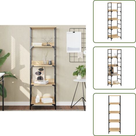 The Living Store Libreria Rovere Sonoma 50x33x153 cm in Legno Multistrato - Scaffale in acciaio