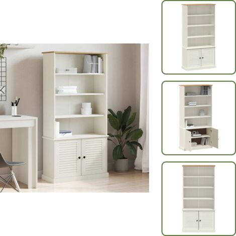 The Living Store Libreria VIGO 85x35x170 cm in Legno Massello di Pino Bianco - Libreria in pino