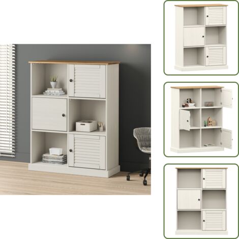 The Living Store Libreria VIGO 90x35x114,5 cm in Legno Massello di Pino Bianco - Libreria in pino