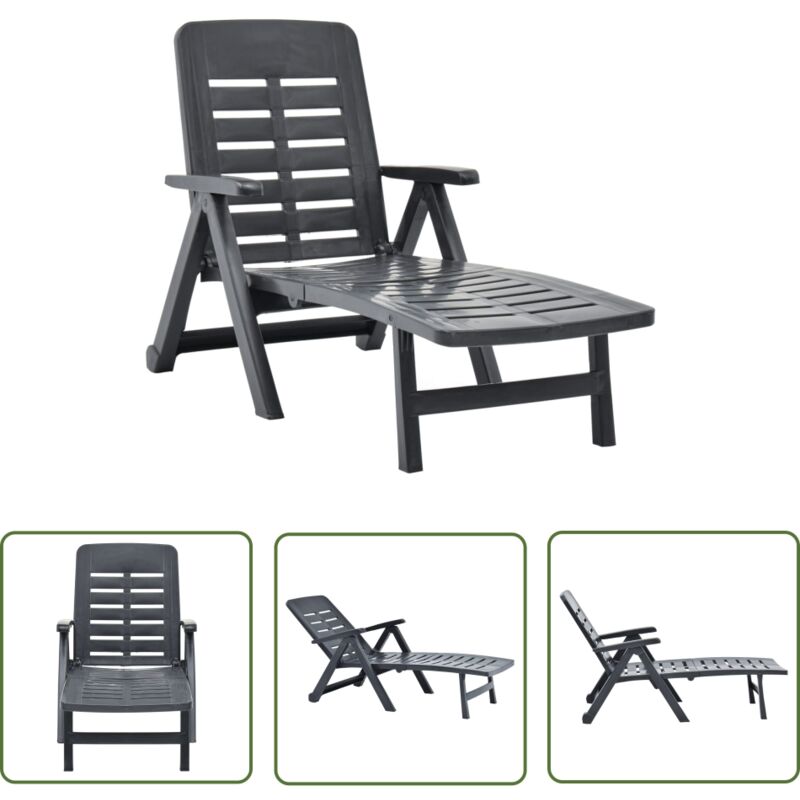 The Living Store - Chaise longue pliable Plastique Anthracite - Chaise Longue - Transats - Mobilier De Jardin - Chaises Longues Pliables - Bain De
