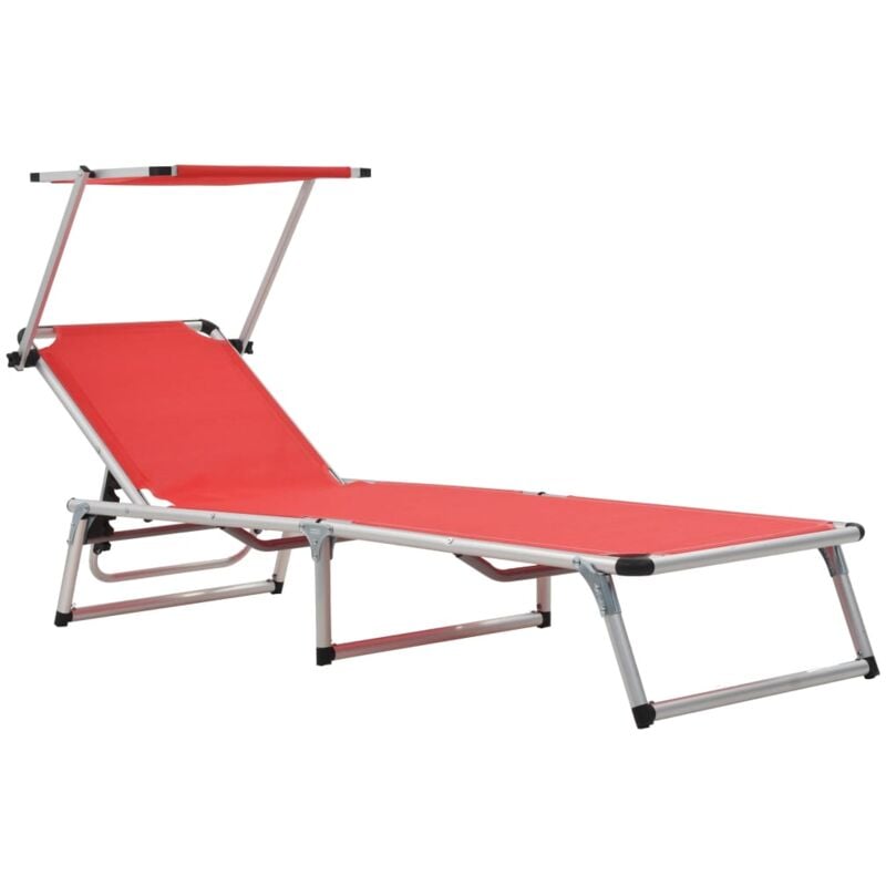 Chaise longue pliable avec auvent Aluminium et textilène Rouge The Living Store Rouge
