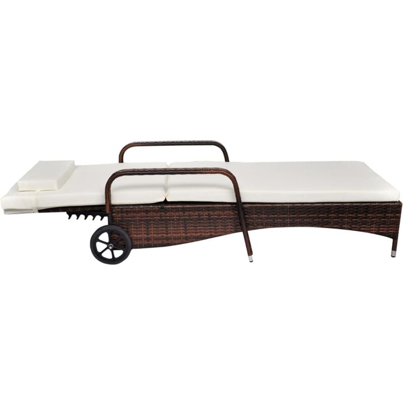 The Living Store - Chaise longue avec coussin et roues Résine tressée Marron - Chaises Longues - Lit De Bronzage - Mobilier De Jardin - Transats