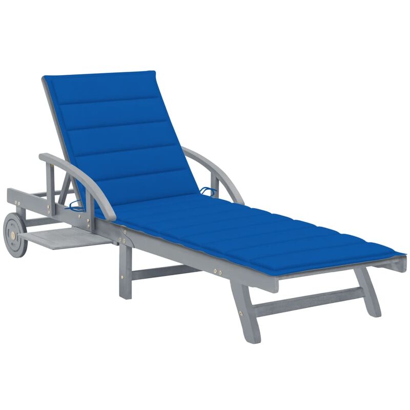 Transat chaise longue bain de soleil lit de jardin terrasse meuble d'extérieur avec coussin bois d'acacia solide