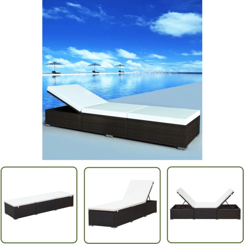 The Living Store - Chaise longue avec coussin Résine tressée Marron - Chaises Longues - Chaise Longue Jardin - Mobilier De Jardin - Transats