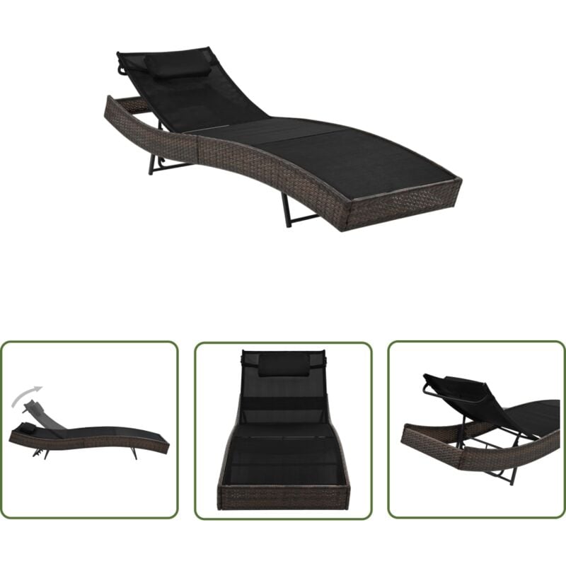 The Living Store - Chaise longue avec oreiller Résine tressée Marron - Chaise Longue - Bain De Soleil - Mobilier De Jardin - Transat - Résine Tressée