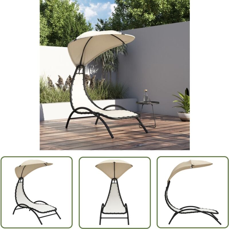 The Living Store - Chaise longue avec auvent crème 167x80x195 cm tissu et acier - Chaises Longues - Chaises Longues Pliantes - Transats - Mobilier De
