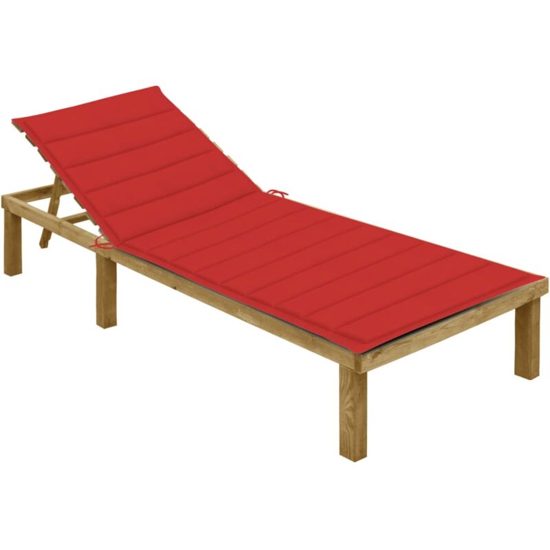 Chaise longue avec coussin rouge Bois de pin imprégné The Living Store Rouge