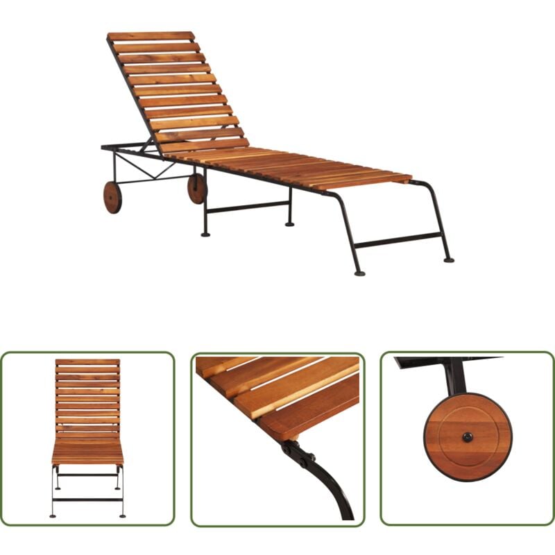 The Living Store - Chaise longue avec pieds en acier Bois d'acacia massif - Chaises Longues - Chaises Longues En Bois - Mobilier De Jardin - Transats