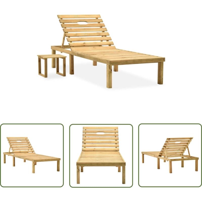 The Living Store - Chaise longue de jardin avec table Bois de pin imprégné - Chaise Longue Jardin - Mobilier De Jardin - Transats - Chaise Longue