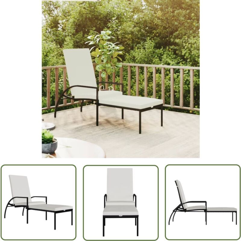 The Living Store - Chaise longue avec repose-pied Résine tressée Noir - Chaise Longue Jardin - Transats Exterieur - Mobilier De Jardin - Chaises