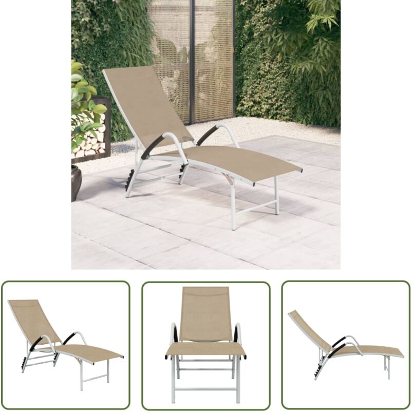 The Living Store - Chaise longue Textilène et aluminium Crème - Chaises Longues - Transat - Mobilier De Jardin - Chaises Extérieures - Relaxations