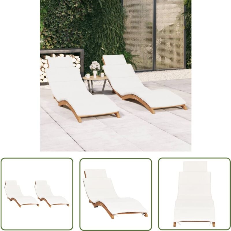 The Living Store - Chaises longues lot de 2 avec coussins Bois massif de teck - Chaise Longue - Transats - Meubles De Jardin - Salon De Jardin