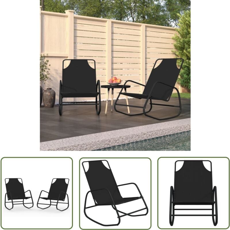 The Living Store - Chaises longues à bascule 2 pcs Noir Acier et textilène - Chaise Longue - Transats - Fauteuil De Jardin - Relaxations - Meubles De
